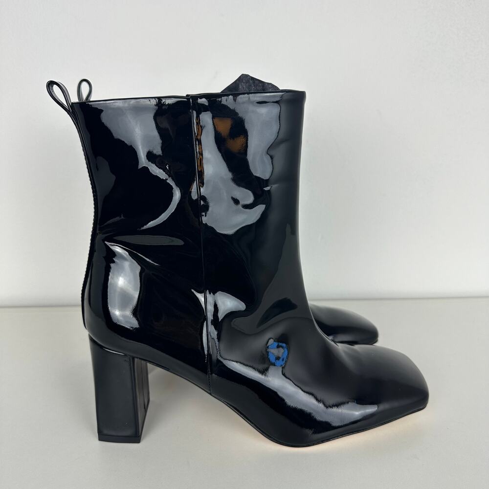NWOB Good American Womens Pull-On Square Toe Black Patent Leather Ankle Boots 9